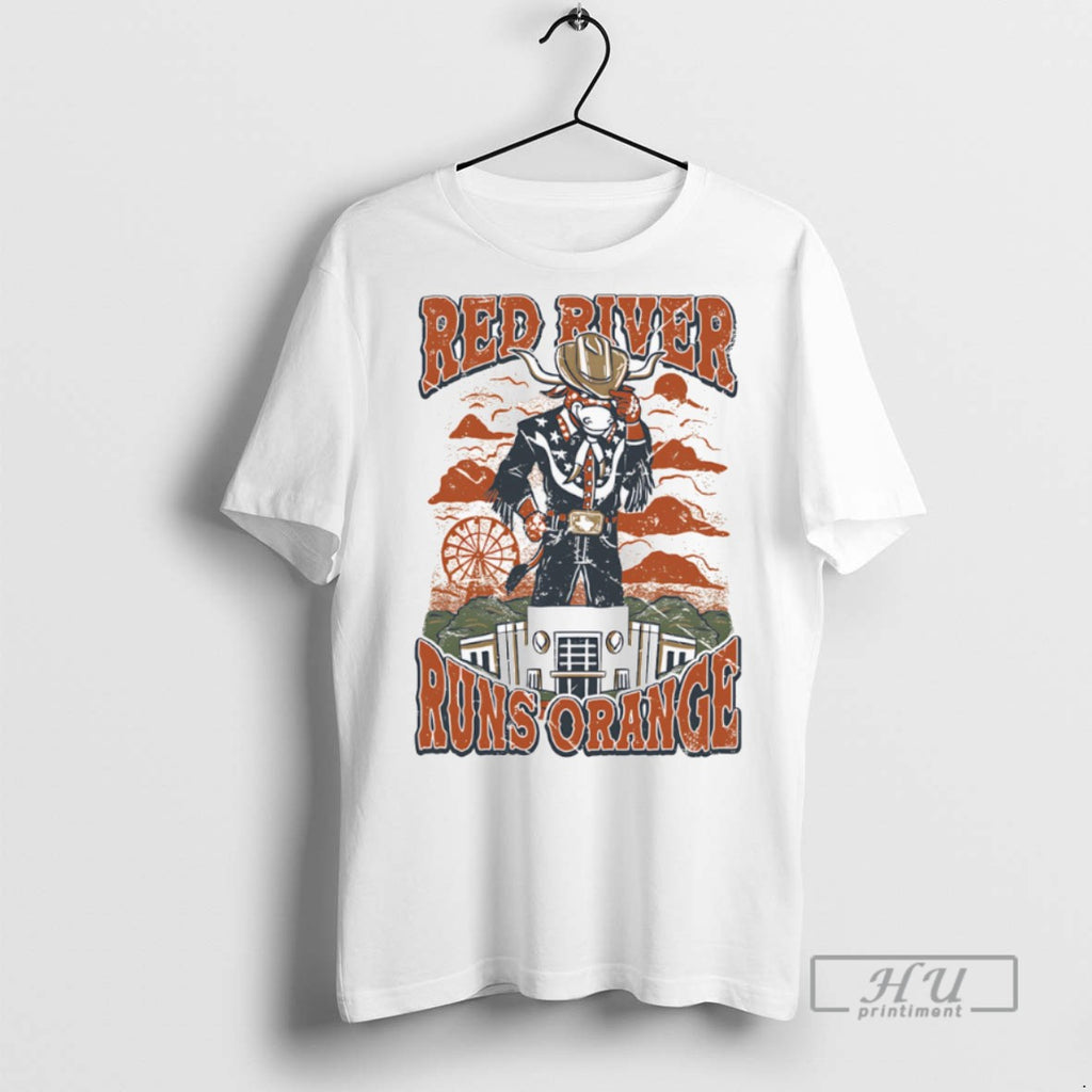 Officials Trending Red River Runs Orange Texas Longhorns T Shirt Sweatshirt Hoodies