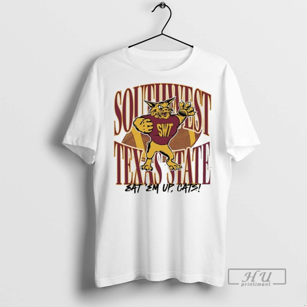 Officials Trending Southwest Texas State Eat Em Up Cats 1990s Mascot Tee Shirt