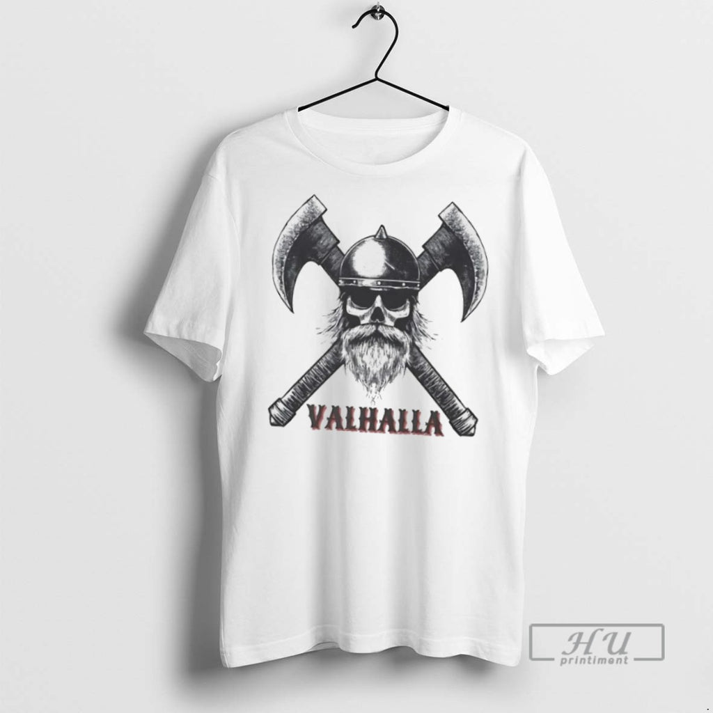 Officials Trending Viking Valhalla Skull Crosses Axe T Shirt