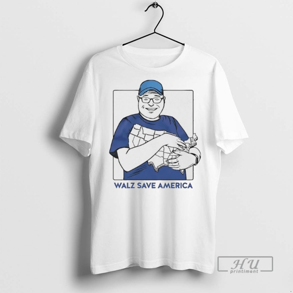 Officials Trending Walz Save America Hugging Map Graphic Tee Shirt Sweatshirt Hoodies
