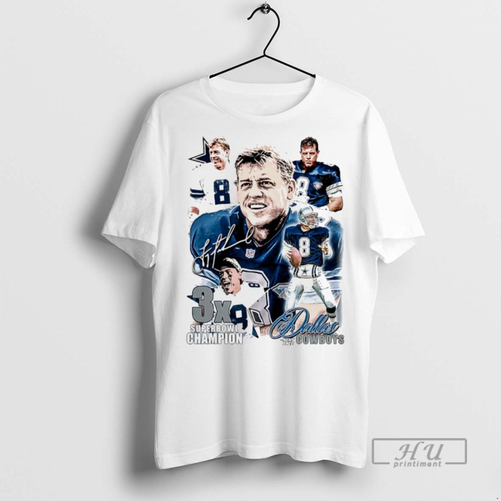 Officials Troy Aikman Dallas Cowboys 3x Superbowl Champion Signature Vintage T Shirts