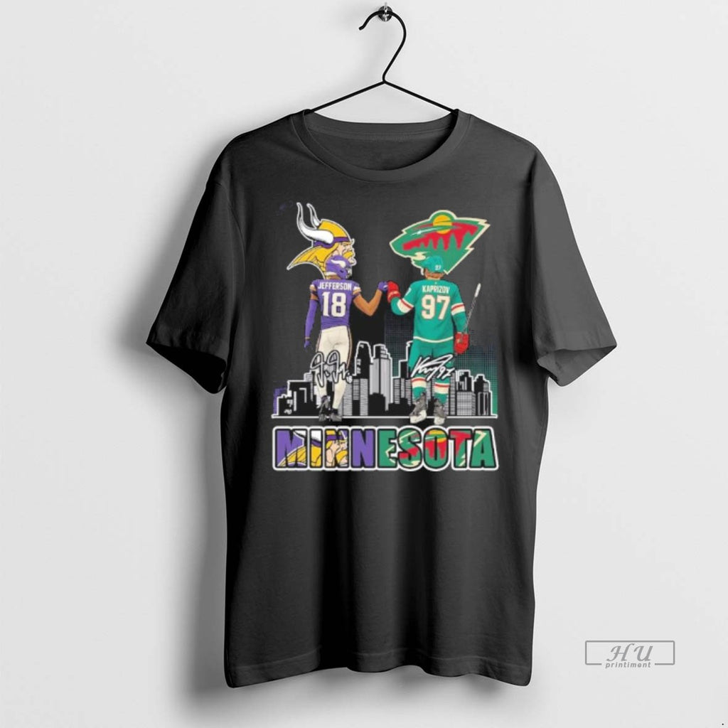 Officials Vikings Jefferson And Wild Kaprizov Minnesota Tee Shirt Sweater