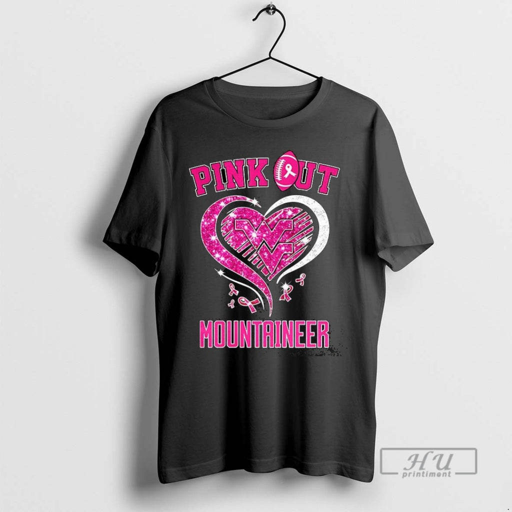 Officials West Virginia Mountaineers Football Pink Out Diamond Heart Pink Ribbon T Shirt