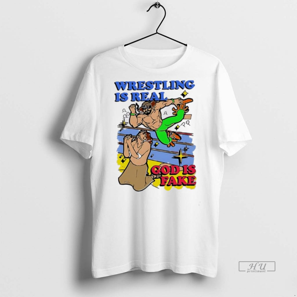 Officials Wrestling Is Real God Is Fake Caricature Cartoon Tee Shirt Sweater