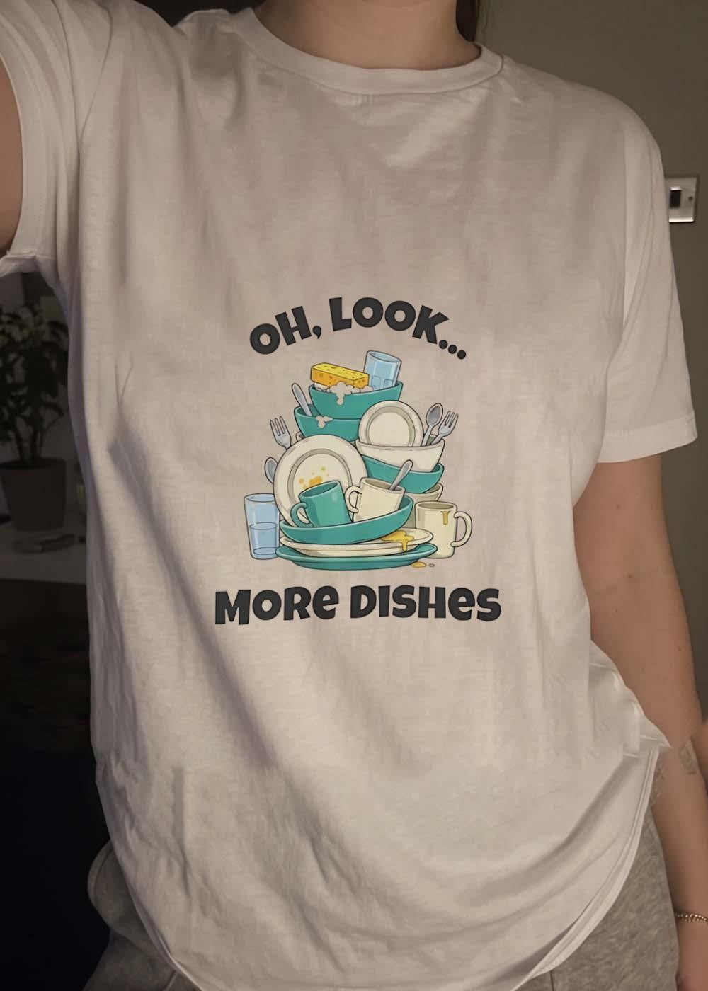 Oh Look More Dishes Stacked Plates Cartoon shirt