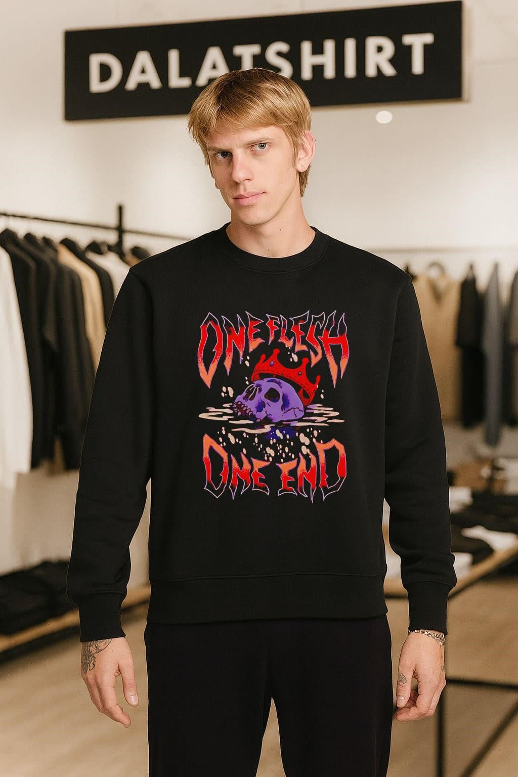 One Flesh One End Crowned Purple Skull Water Reflection shirt