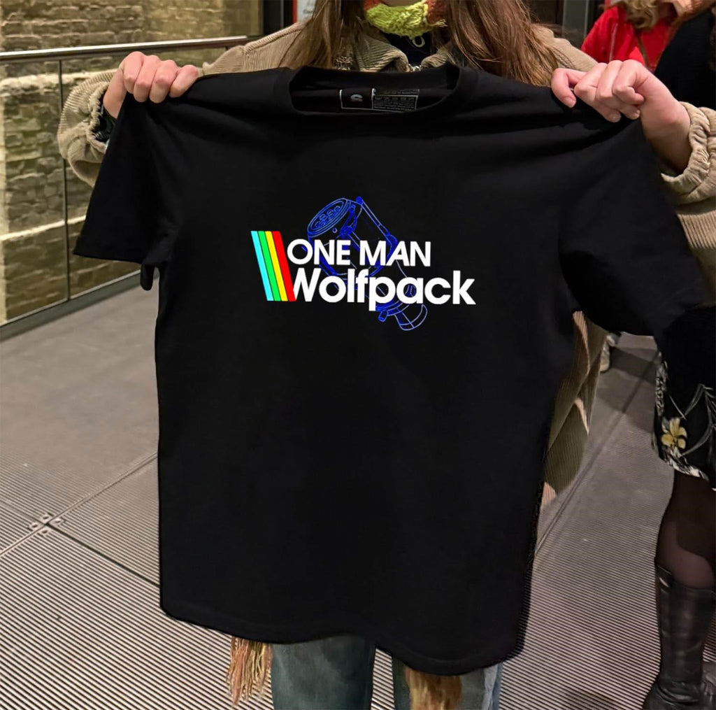 One Man Wolfpack retro rainbow stripes graphic design shirt