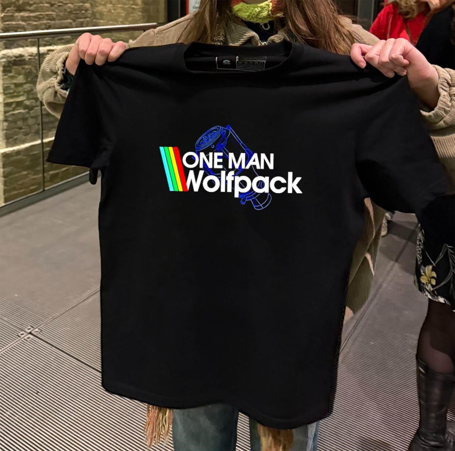 One Man Wolfpack retro rainbow stripes graphic design shirt