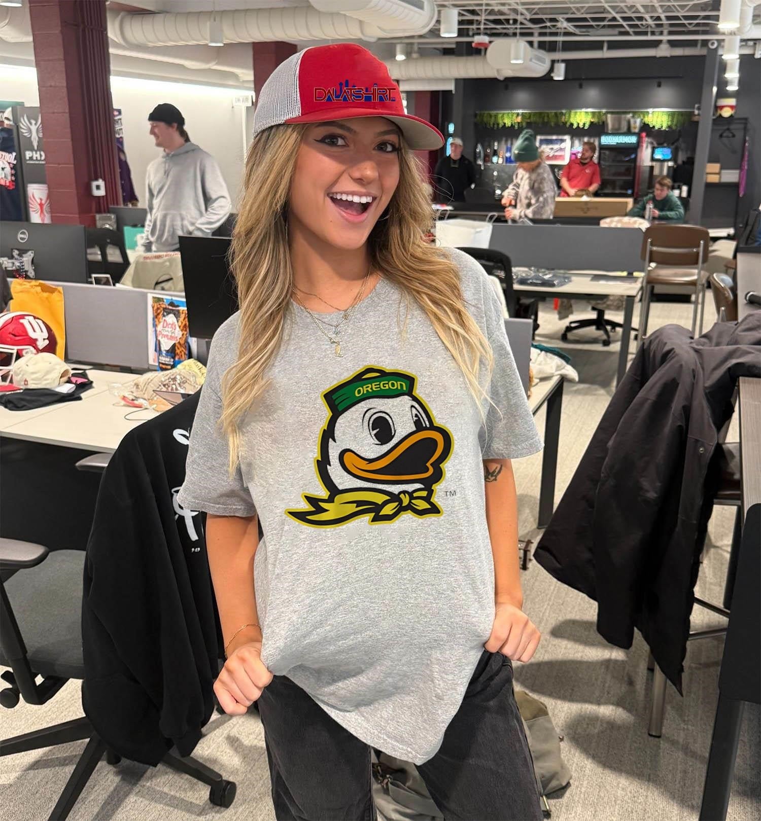 Oregon Duck Mascot Head with Green Hat shirt