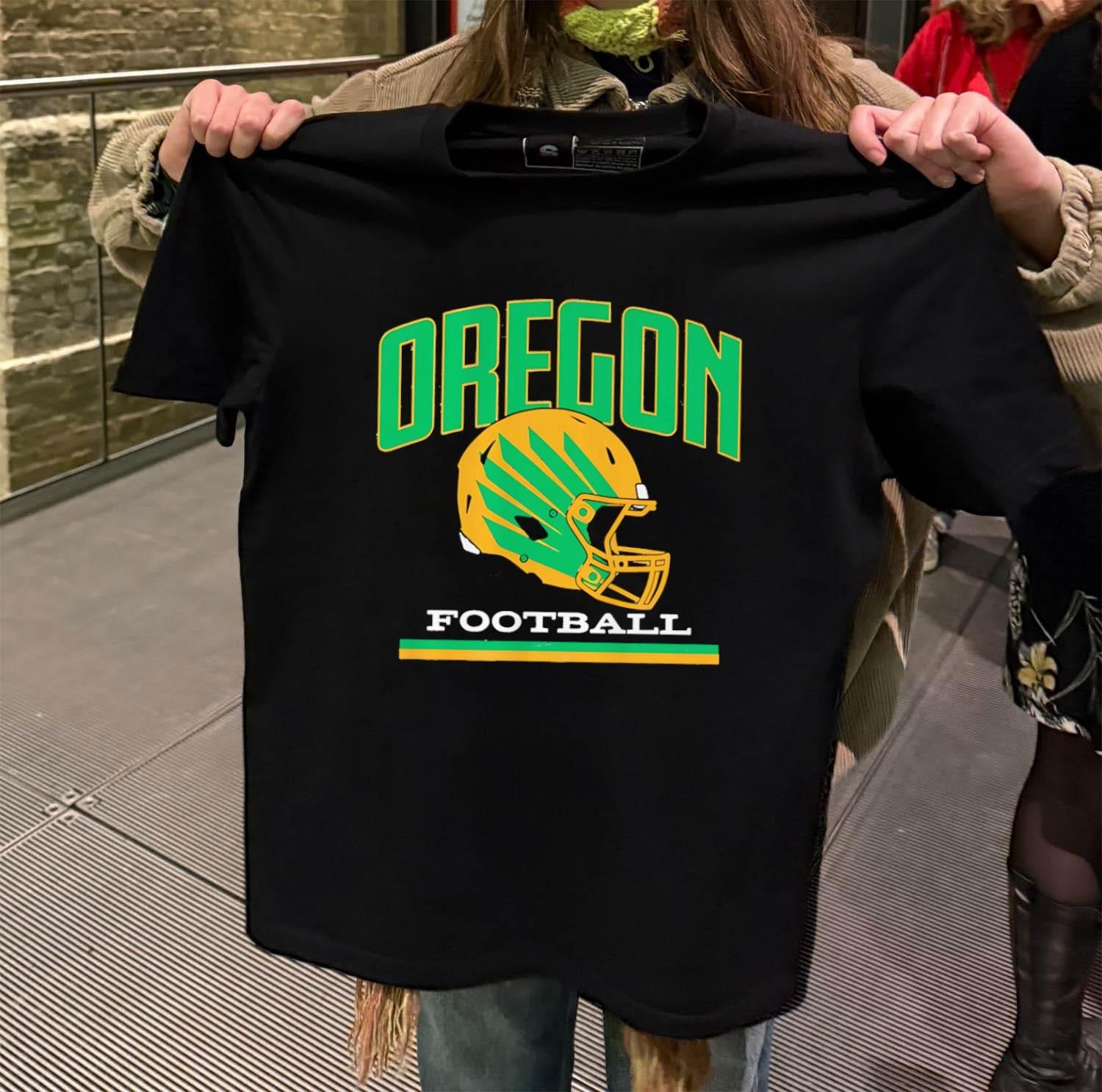 Oregon Football Green and Yellow Helmet Graphic shirt