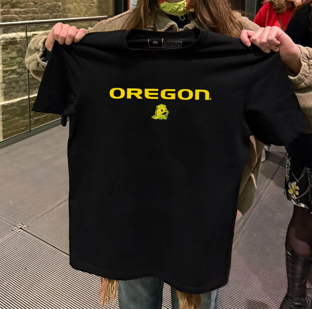 Oregon Yellow Text with Duck Mascot shirt