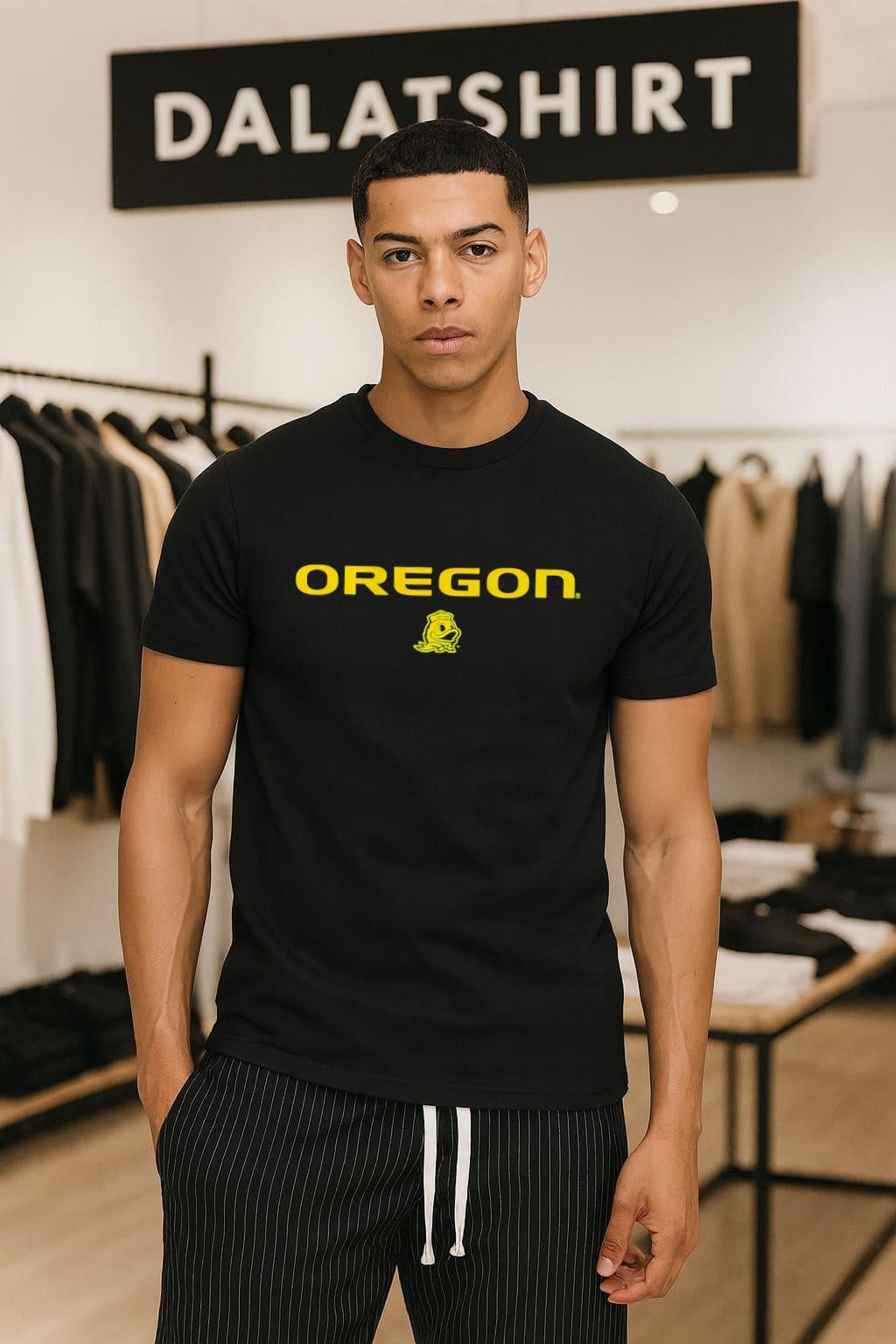 Oregon Yellow Text with Duck Mascot shirt