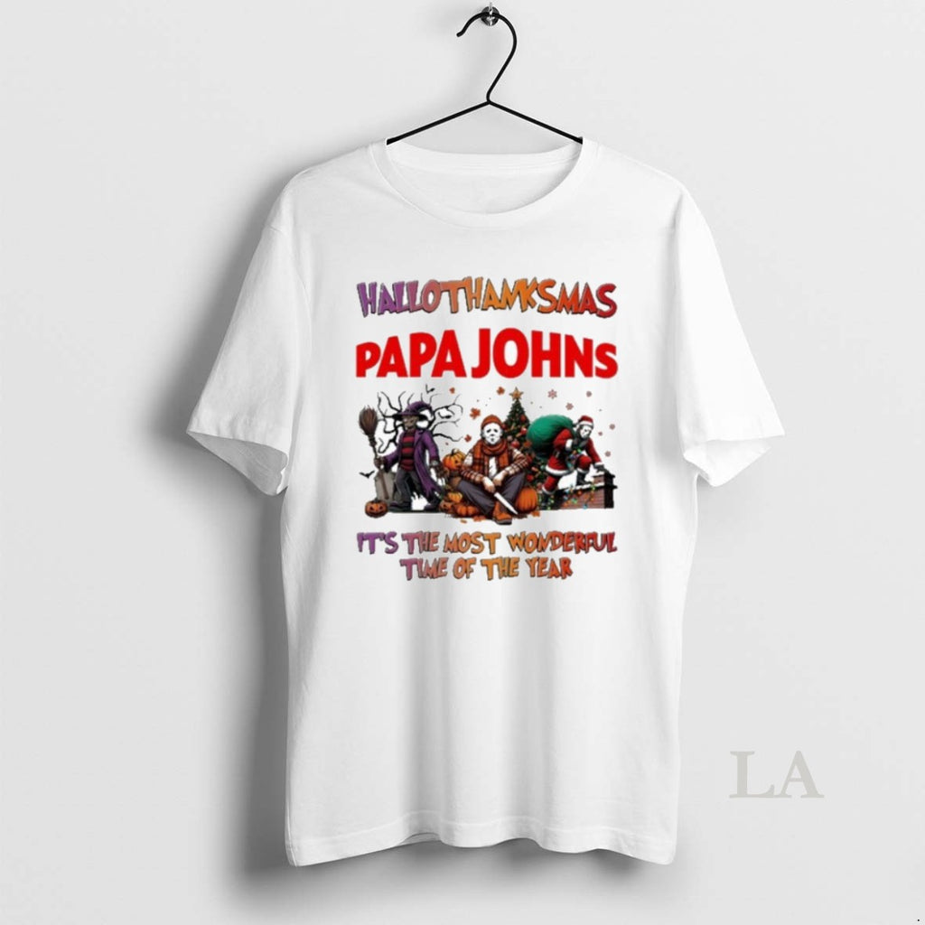 Original 2025 Papa Johns Pizza Logo Hallothanksmas Horror Film Its The Most Wonderful Time Of