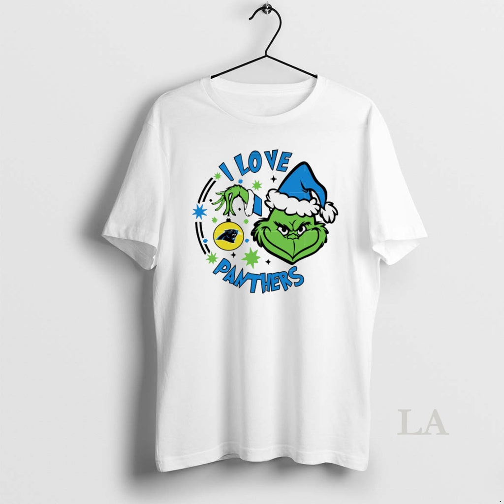 Original Carolina Panthers X Santa Grinch I Love Panthers Christmas White