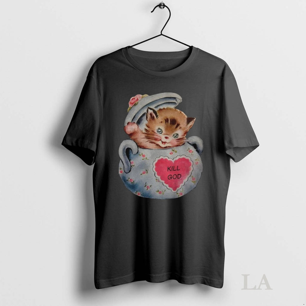 Original Cat In Teapot Kill God Vintage