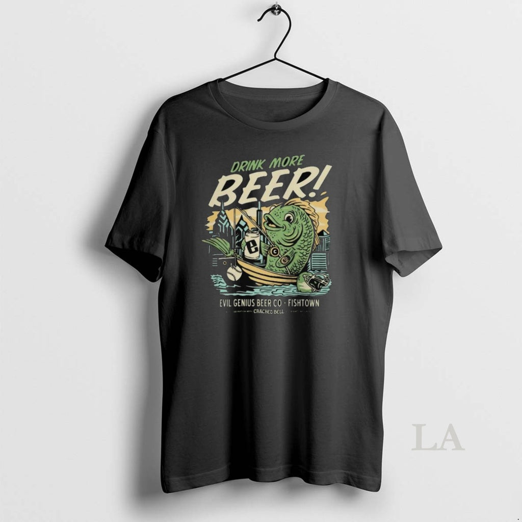 Original Cracked Bell X Evil Genius Drink More Beer Fishing Long Sleve