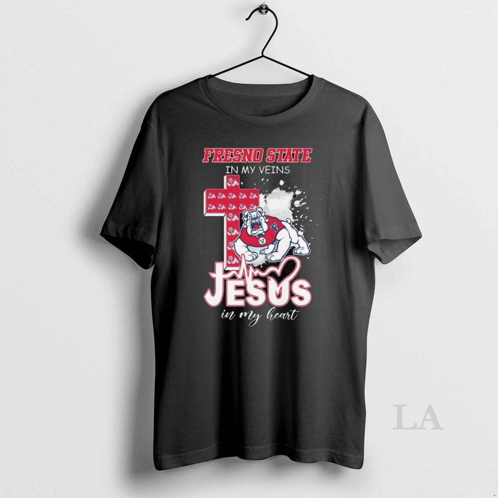 Original Fresno State In My Vein Mascot Jesus In My Heart Long Sleve