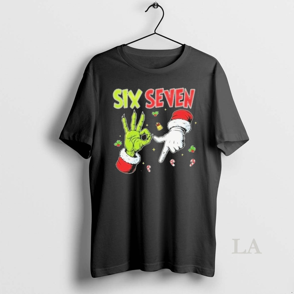 Original Grinch And Santa Hands Six Seven Christmas 2025 T Men