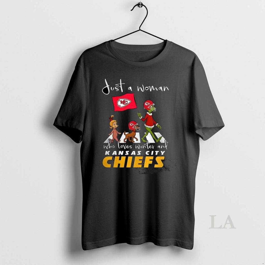 Original Grinch Just A Woman Who Loves Winter And Kansas City Chiefs Football Cross The