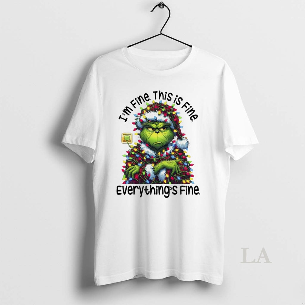 Original Grinchmas Lights Sarcastic Im Fine This Is Fine Everythings Fine Christmas White