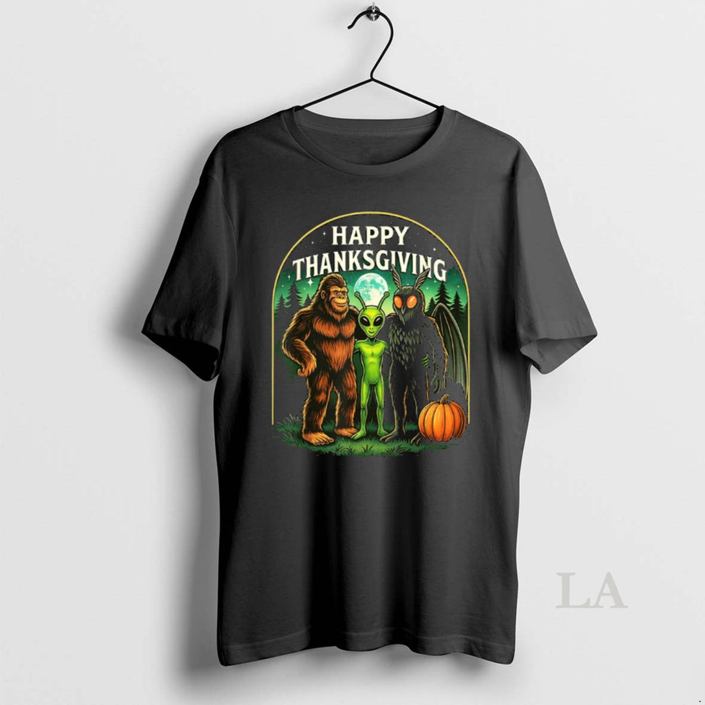 Original Happy Thanksgiving Men Bigfoot Alien Mothman Sasquatch