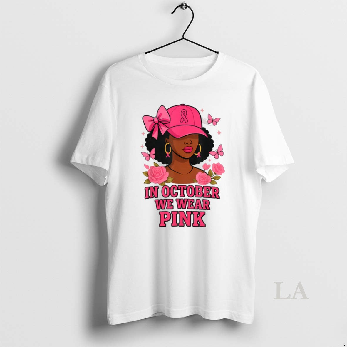 Original In October We Wear Pink Black Women Breast Cancer Awareness