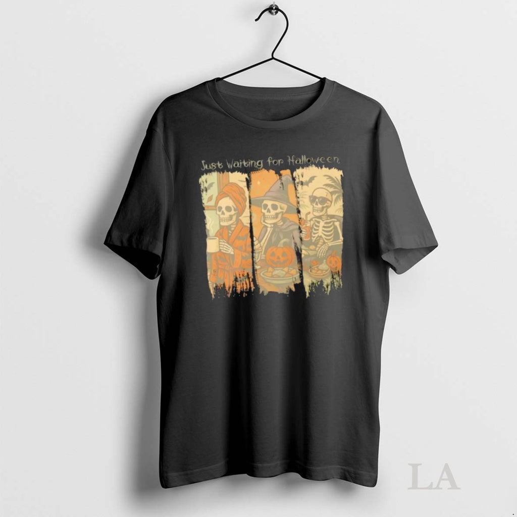 Original Just Waiting For Halloween Skeletons Graphic