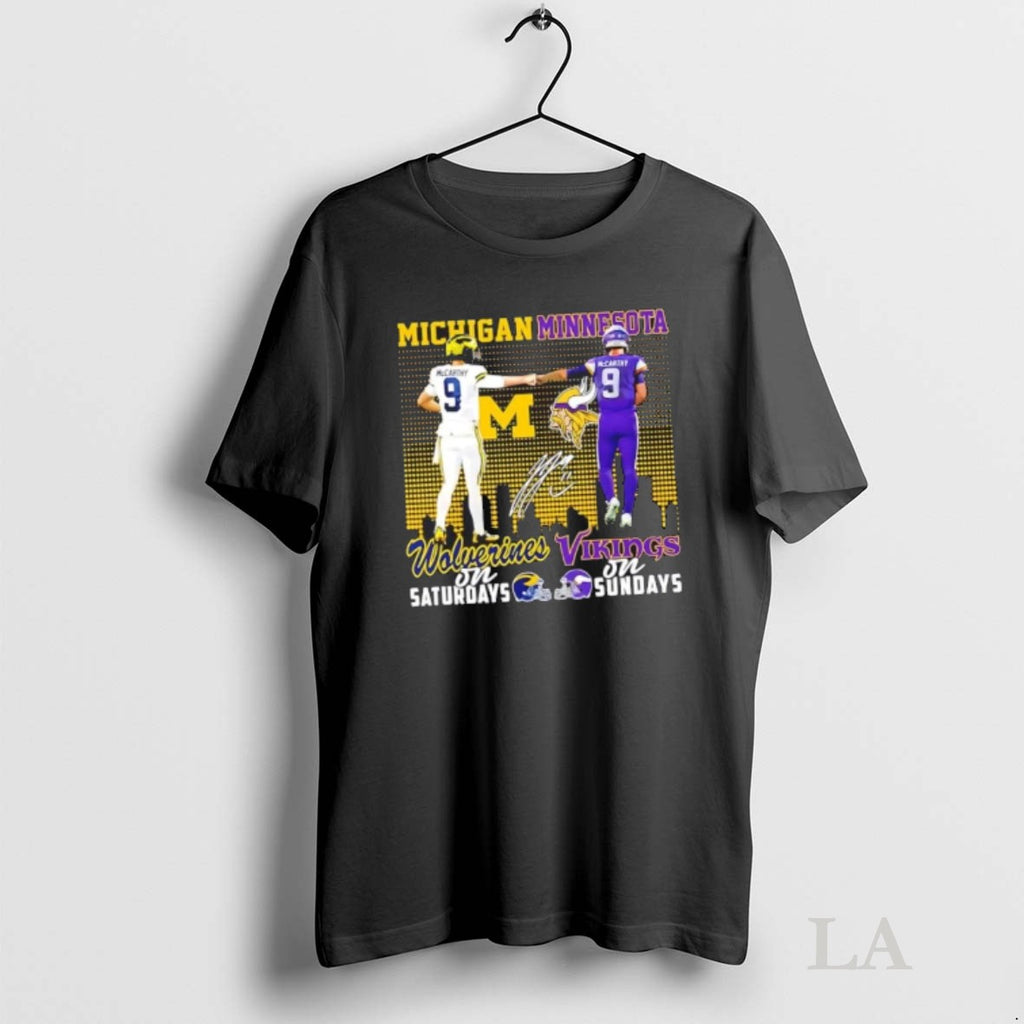 Original Mccarthy Michigan Wolverines On Saturdays X Minnesota Vikings On Sundays Skyline