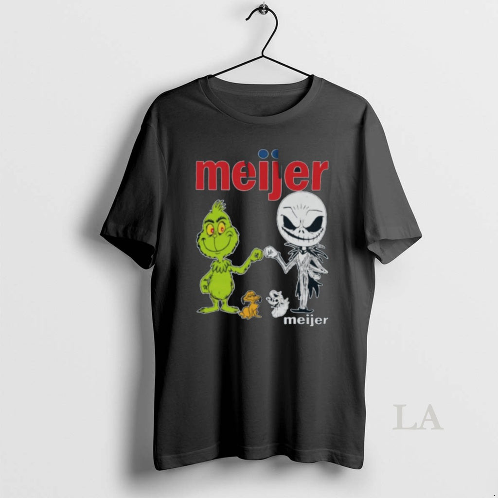 Original Meijer Merch Grinch And Jack Skellington Fist Bump Meijer Halloween Hoodie0