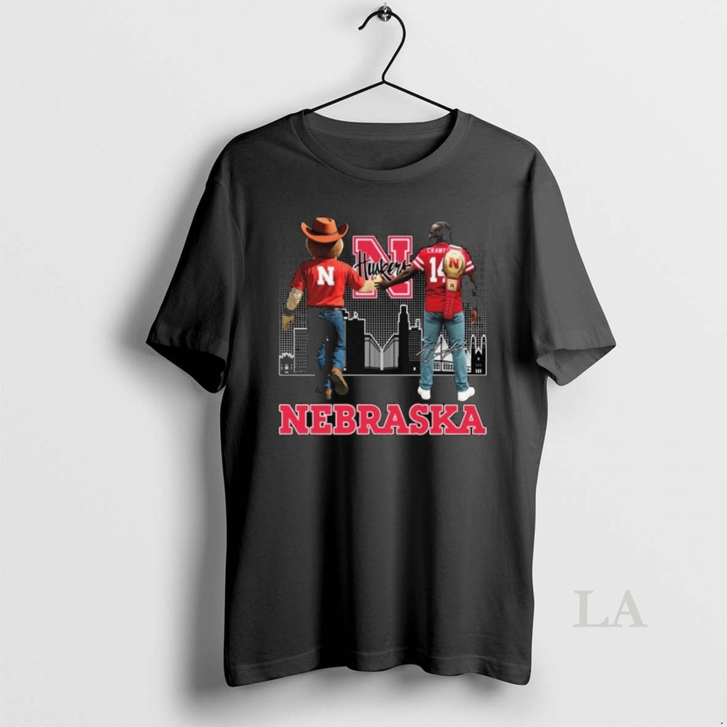 Original Nebraska Huskers Mascot And Crawford Signature Long Sleve