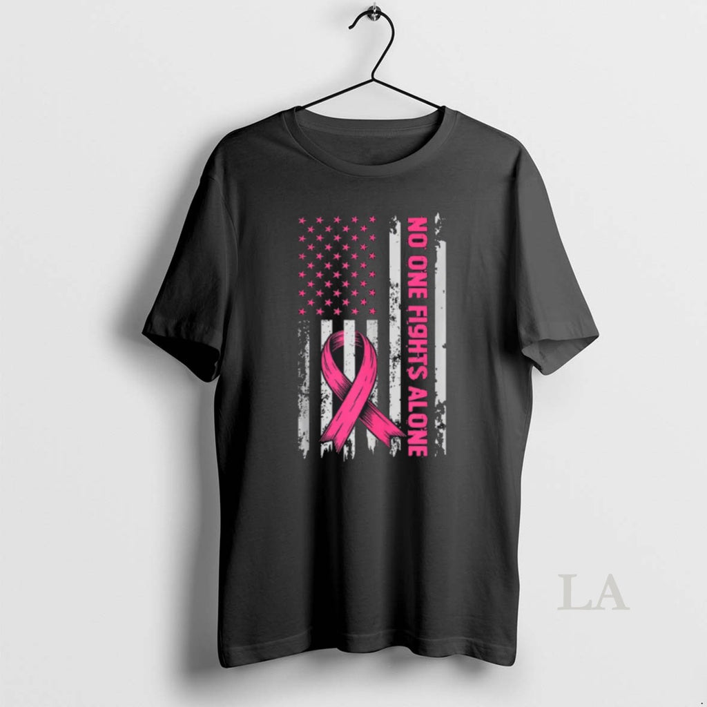 Original No One Fights Breast Cancer Alone Us Flag Pink Ribbon