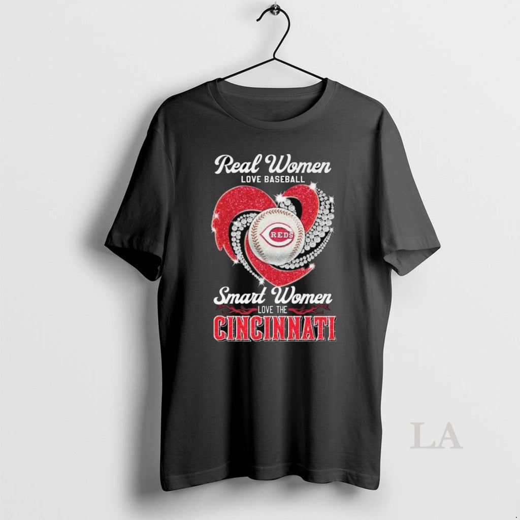 Original Real Women Love Baseball Smart Women Love The Cincinnati Reds Diamond Heart 2025 Long