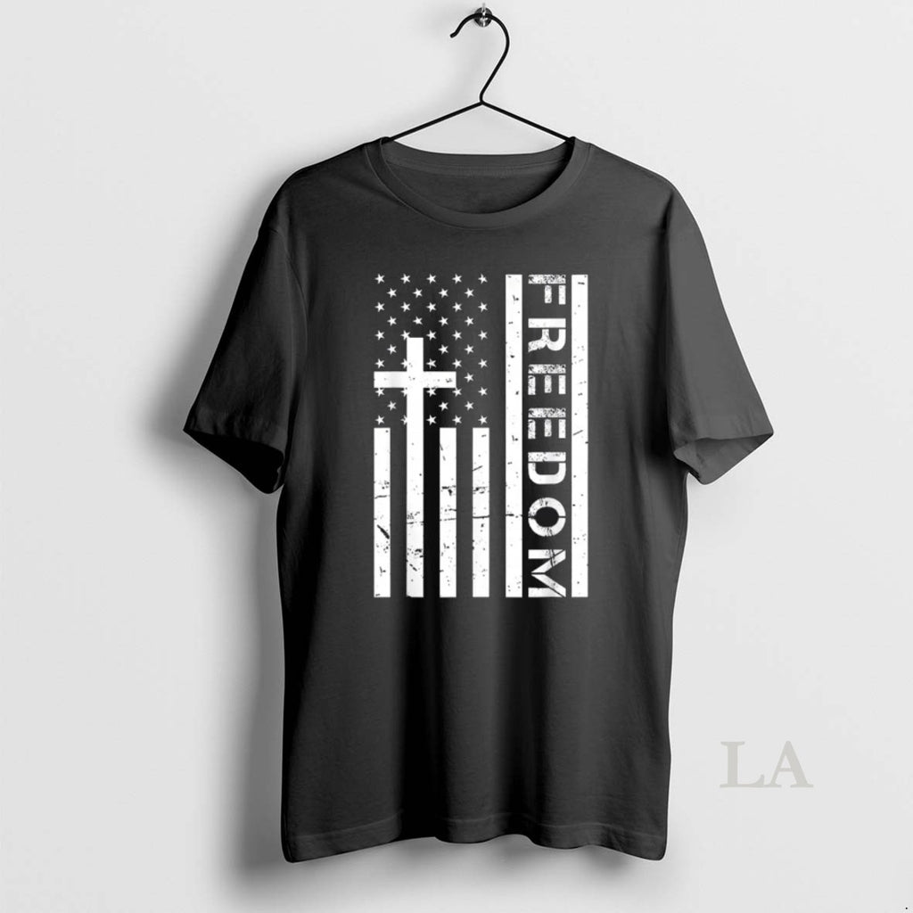 Original Red Freedom American Flag And Cross Faith Family Freedom