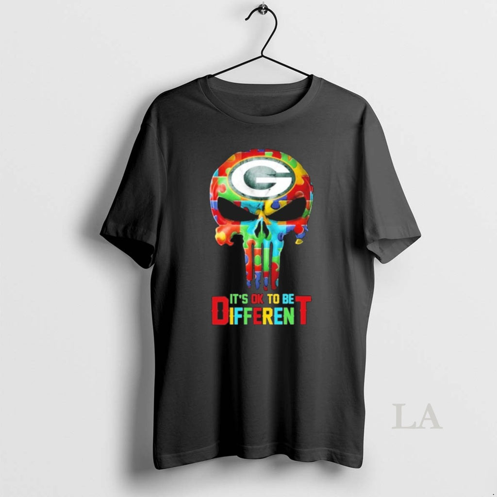Original Skull X Green Bay Packers Autism Its Ok To Be Different