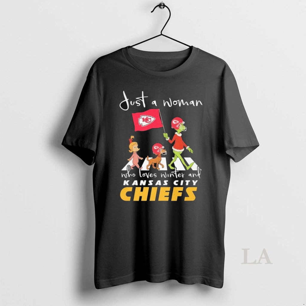 Original The Grinch Just A Woman Who Loves Winter And Kansas City Chiefs Christmas Road