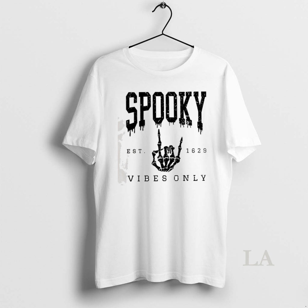 Original Skeleton Spooky Vibes Only Est 1629 Halloween T Shirt 0bcryx