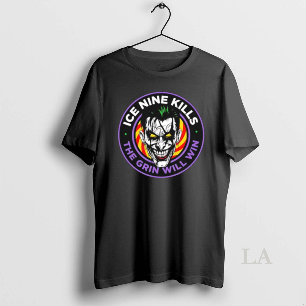 Original The Laugh Track Joker Face Horror The Grin Will Win Big Logo T Shirts