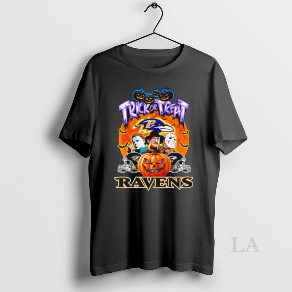 Original Trick Or Treat Baltimore Ravens Horror Character Shirt Unisex Tshirt 76so1g