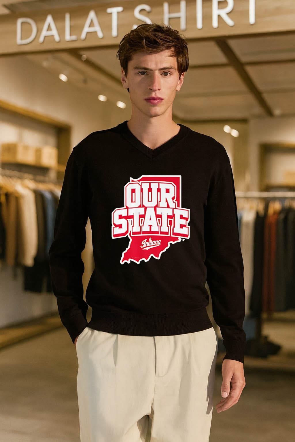 Our State Indiana Red Map Graphic College Sports shirt