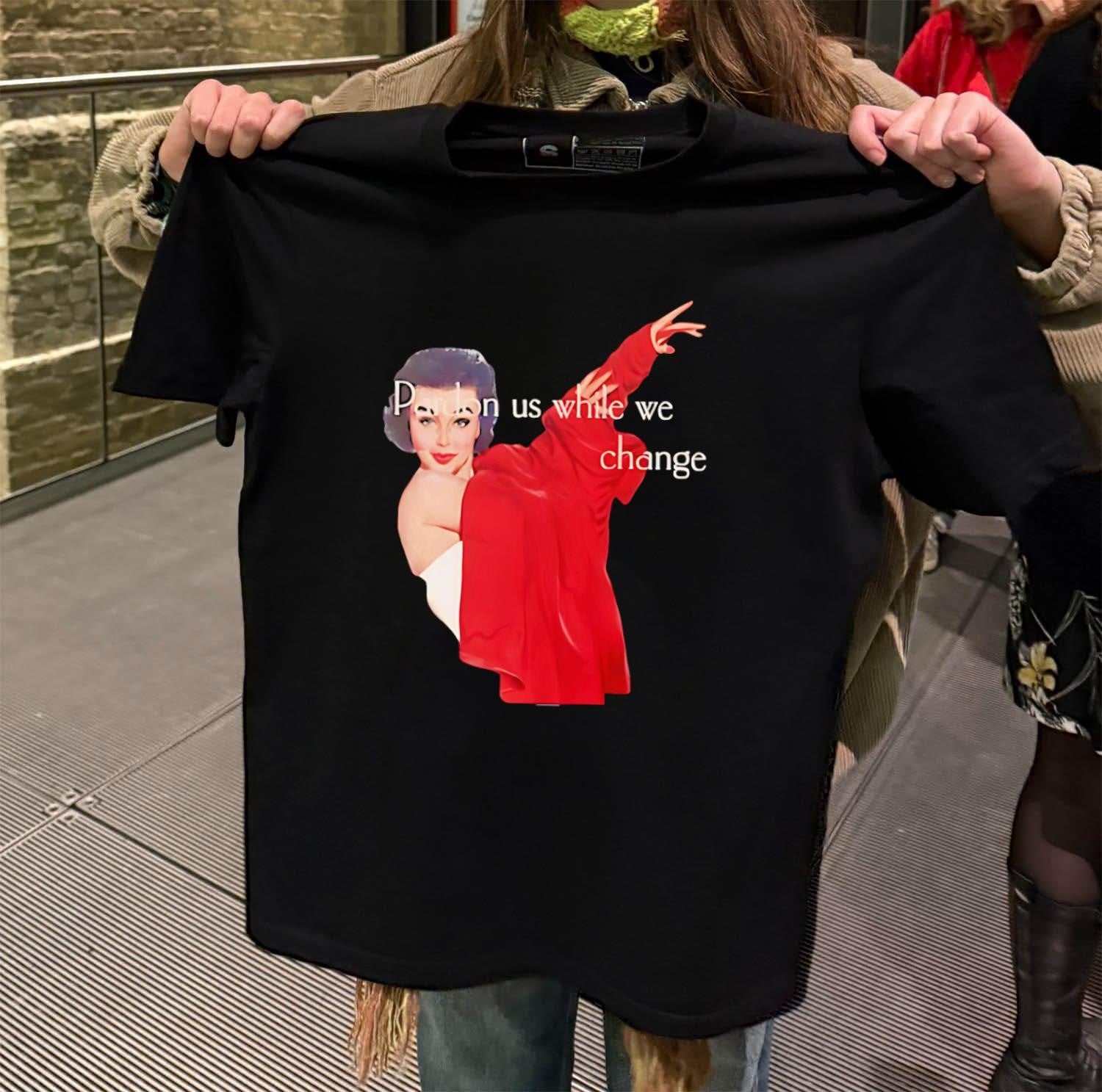 Pardon us while we change vintage woman red robe shirt