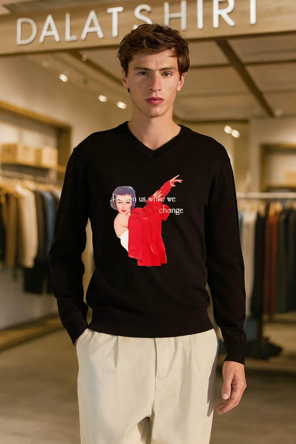 Pardon us while we change vintage woman red robe shirt