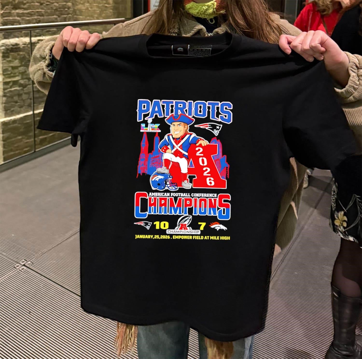 Patriots American Football Conference Champions 2026 Mascot Empower Field shirt
