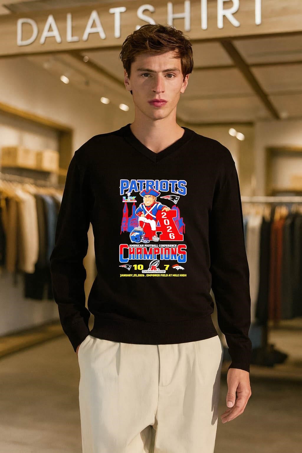 Patriots American Football Conference Champions 2026 Mascot Empower Field shirt