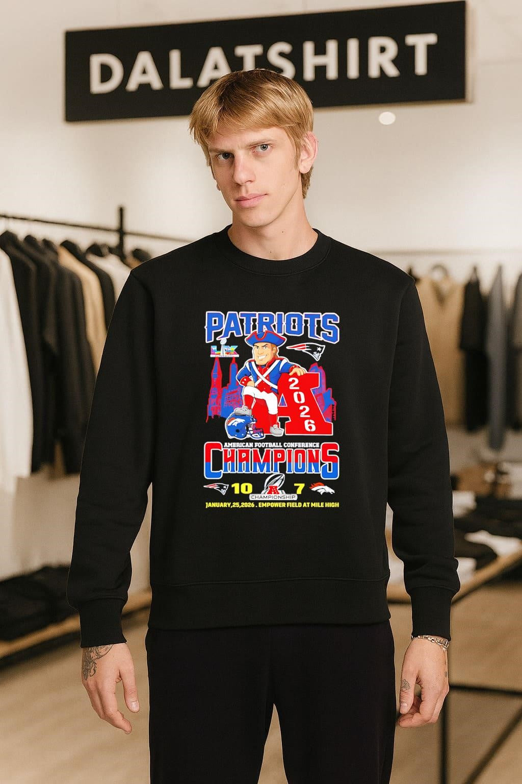 Patriots American Football Conference Champions 2026 Mascot Empower Field shirt