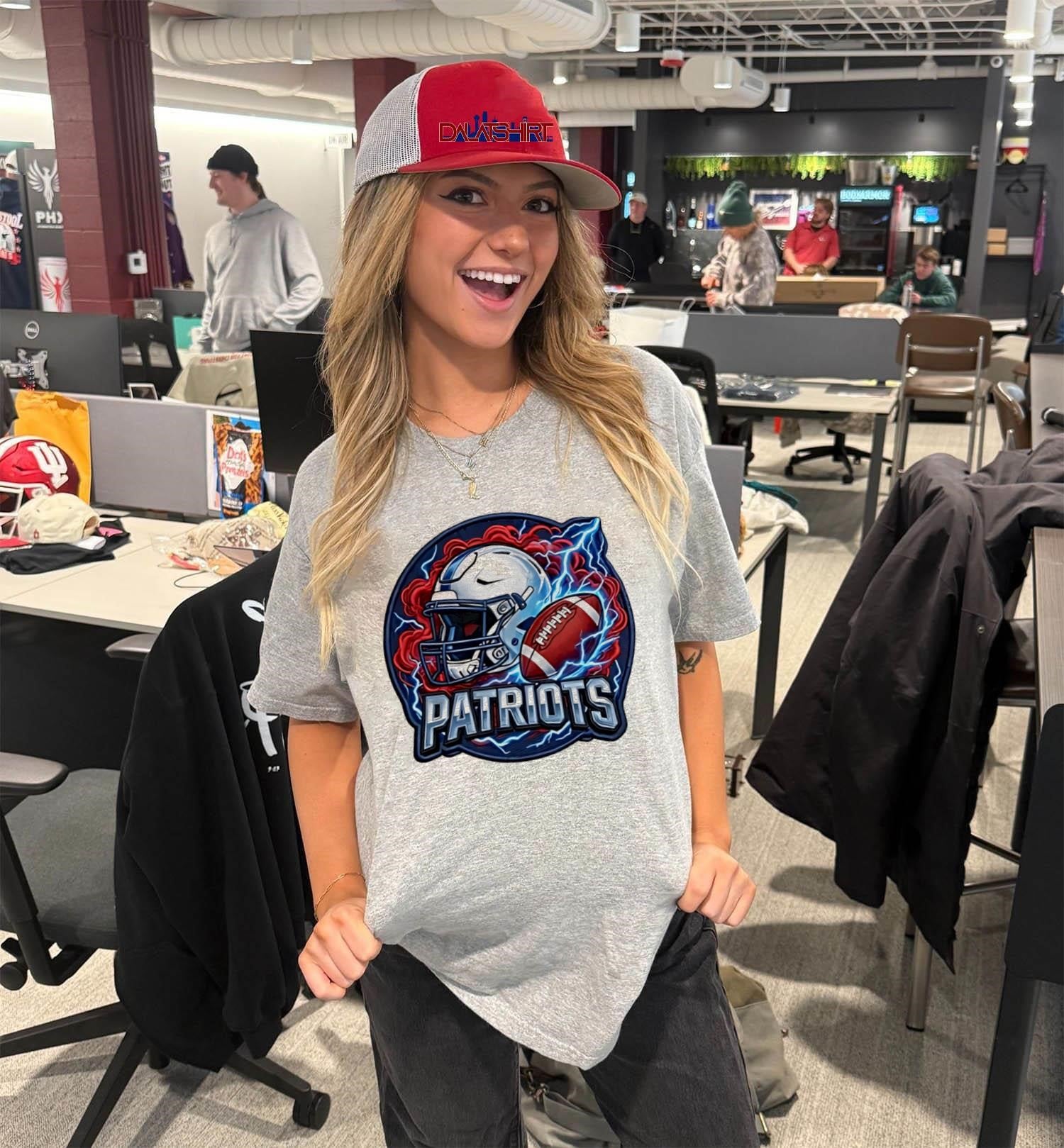 Patriots Football Helmet Lightning Bolt Red Smoke Badge shirt