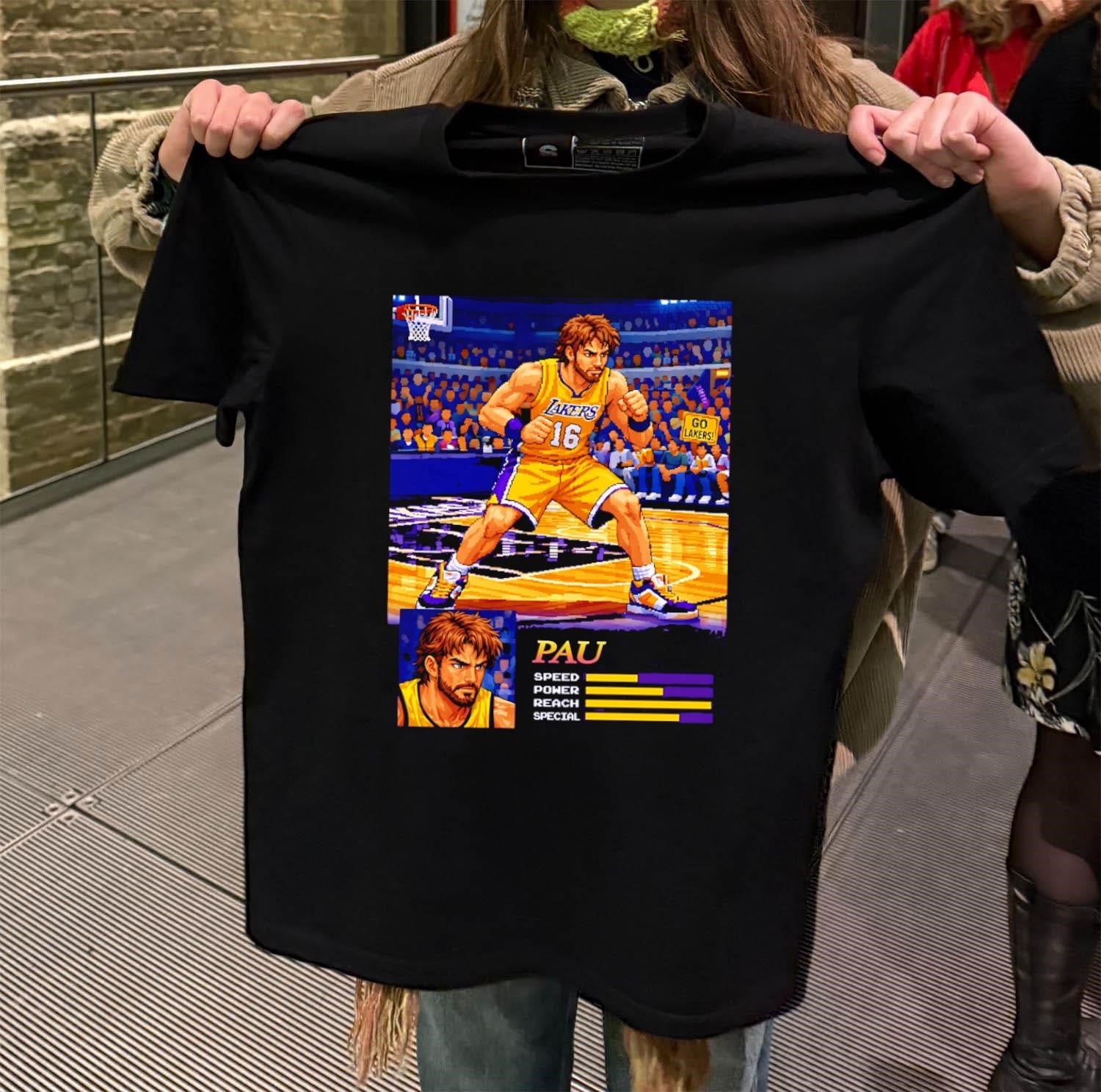 Pau Gasol 16 Los Angeles Lakers pixel art fighting game shirt