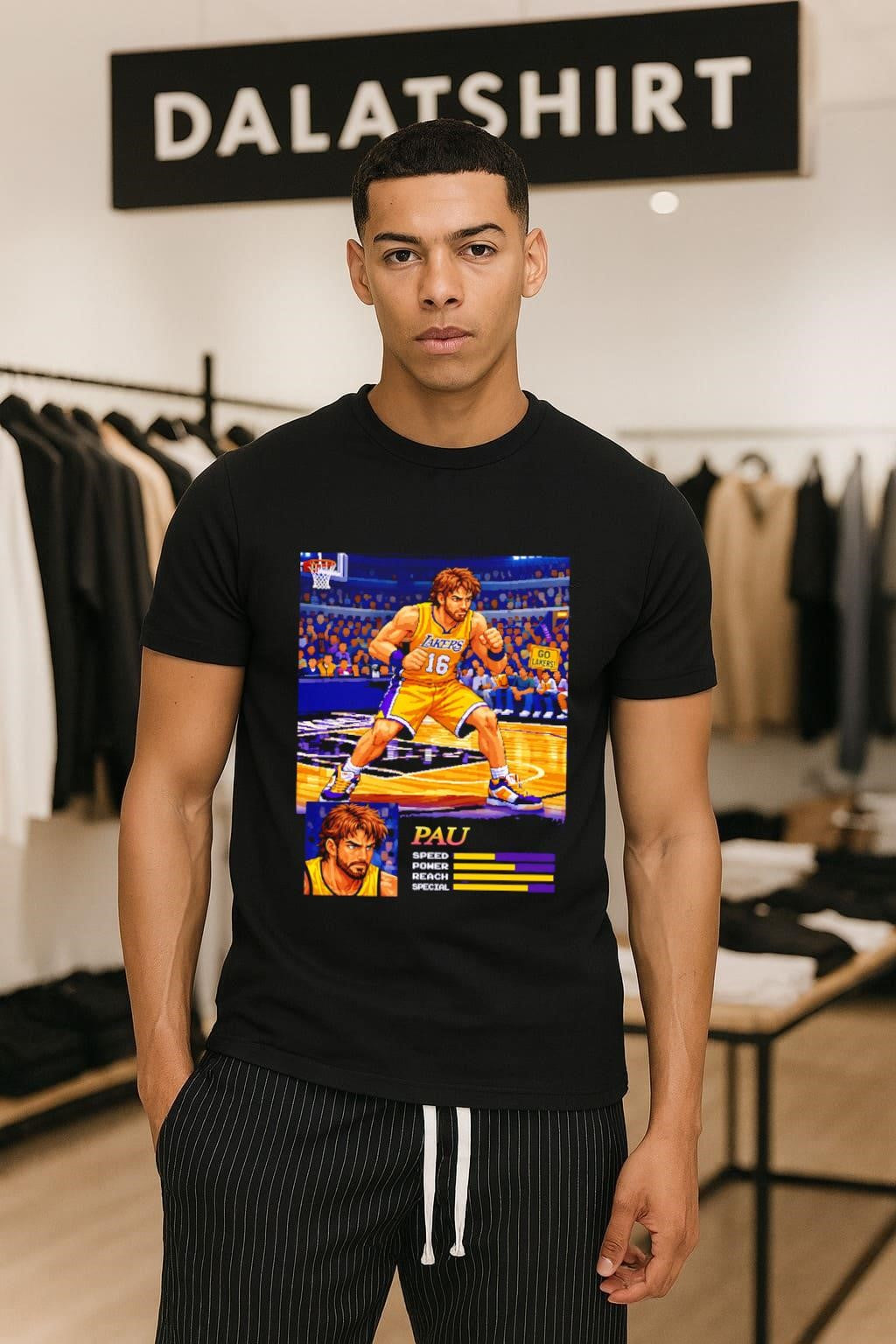 Pau Gasol 16 Los Angeles Lakers pixel art fighting game shirt
