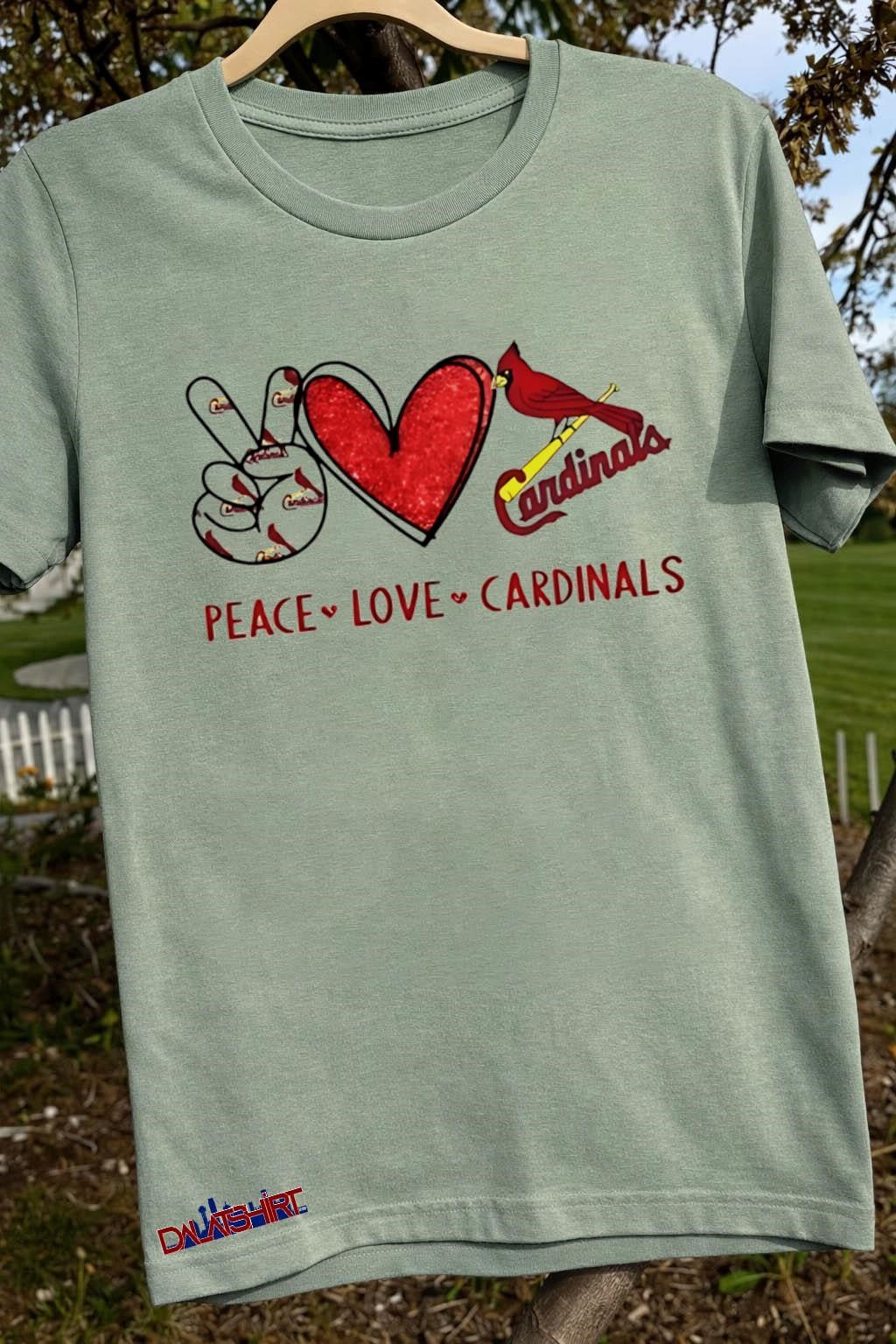 Peace Love Cardinals St. Louis Baseball Fan Graphic shirt