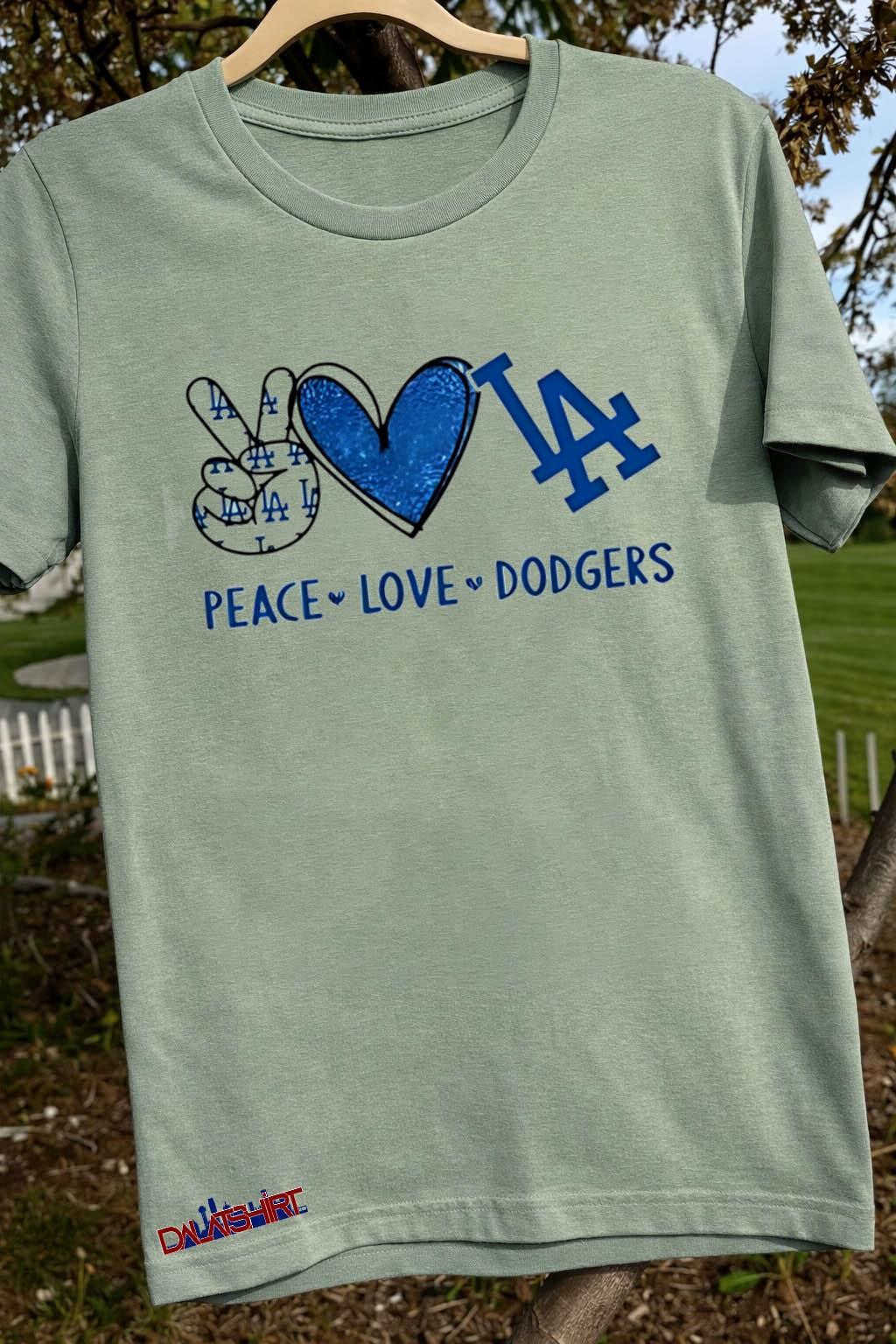 Peace Love Dodgers Los Angeles Blue Heart Baseball shirt