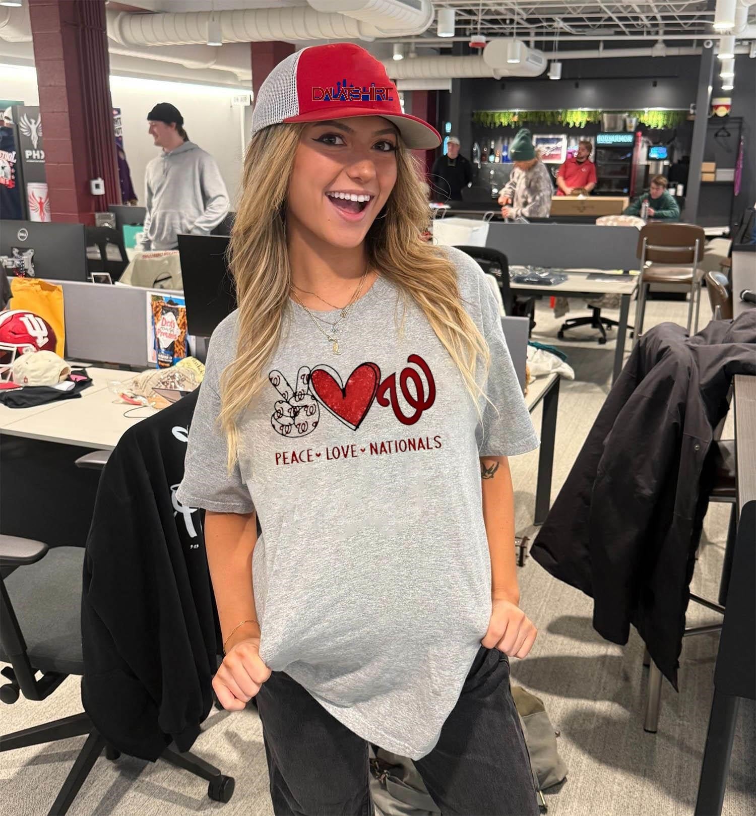 Peace Love Nationals Washington Red Heart Curly W shirt